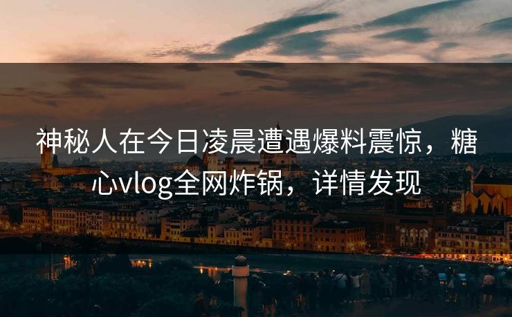 神秘人在今日凌晨遭遇爆料震惊，糖心vlog全网炸锅，详情发现